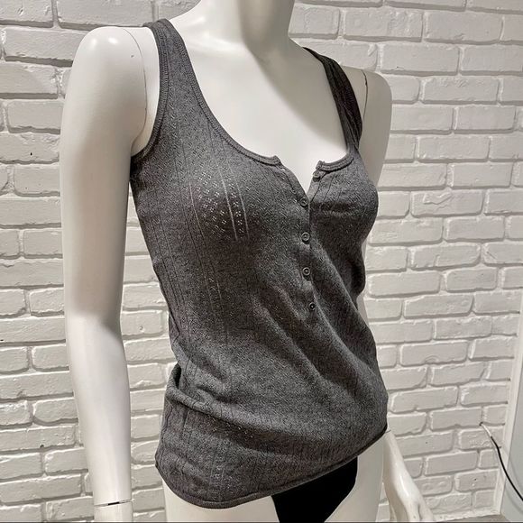 ZADIG & VOLTAIRE “DONELLI” GRAY TEXTURED CLOVER PATTERN HENLEY PIQUÉ TANK TOP - Picture 14 of 16